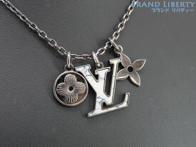 ルイヴィトン　LOUIS VUITTON　ペンダント LVイニシャル　フラワーモチーフ　マーブル　ネックレス　ガンメタリックシルバー ホワイト グレー　M00317　【中古】