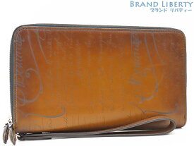【超美品】ベルルッティ　Berluti　カリグラフィ　タリ スクリットレザー ロングジップウォレット オールインワン　オーガナイザー　トラベルケース　セカンドバッグ　ラウンドファスナー 長財布　ダブルファスナー　ブラウン　レザー　【中古】