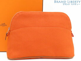 【新品同様】エルメス　HERMES　ボリードポーチ MM　コスメティックケース　小物入れ　コスメケース　化粧入れ　バッグインバッグ　オランジュ フー オレンジ　コットンキャンバス レザー　H103774M 02　【中古】