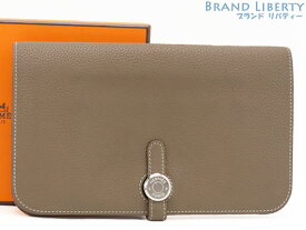 【美品】エルメス　HERMES　ドゴン デュオ GM　二つ折り長財布　コインケース付き　エトゥープ ベージュ シルバー金具　トゴ　043070CK 18　【中古】