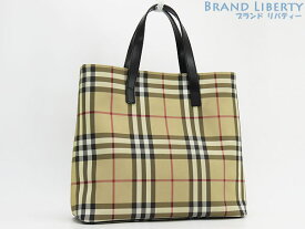 【未使用】バーバリー　BURBERRY　ロンドン　ヘイマーケットチェック　トートバッグ　ハンドバッグ　ベージュ ブラック　PVC レザー　【中古】