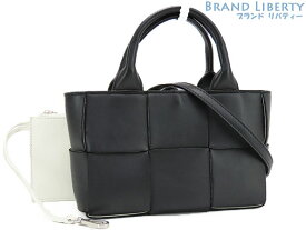 【美品】ボッテガ ヴェネタ　BOTTEGA VENETA　マキシ イントレチャート　キャンディー アルコ　2WAY ミニ トートバッグ　ハンドバッグ　ショルダーバッグ　ショルダーポーチ　ポシェット　ブラック ホワイト　ラムレザー　729029　【中古】