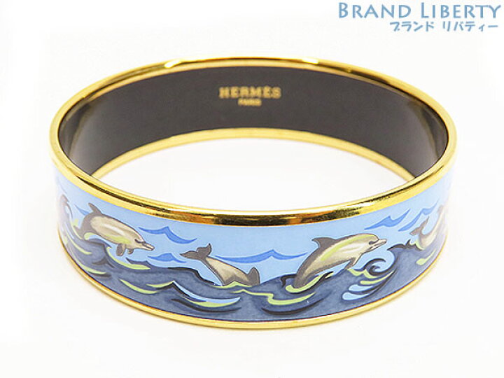 HERMES エルメス バングルイルカ柄×シルバー金具 箱ありエマイユ 