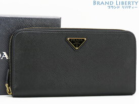 【超美品】プラダ　PRADA　サフィアーノ トライアングル　ジップアラウンド長財布　ラウンドファスナー長財布　NERO ブラック　サフィアーノレザー　1ML506　【中古】