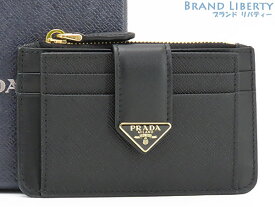 【未使用】プラダ　PRADA　サフィアーノ タブ　トライアングル　カードケース　パスケース　コインケース　小銭入れ　コンパクト財布　NERO ブラック　サフィアーノレザー レザー　1MC038　【中古】