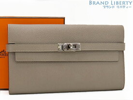 【超美品】エルメス　HERMES　ケリーウォレット ロング　二つ折り長財布　グリアスファルト グレーベージュ シルバー金具　ヴォーエプソン　H051300CK M8 C刻印　【中古】