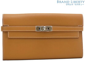 【ほぼ新品】エルメス　HERMES　ケリーウォレット ロング　二つ折り長財布　ゴールド ブラウン シルバー金具　ヴォーエプソン　H051300CK 37 D刻印　【中古】