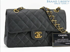 【未使用】シャネル　CHANEL　ヴィンテージ　マトラッセ 23　キャビアスキン　ダブルフラップ　ダブルチェーンショルダーバッグ　Wチェーン　Wフラップ　ブラック ゴールド金具　グレインドカーフスキン　A01113　【中古】