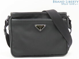 【美品】プラダ　PRADA　ナイロン　テスート サフィアーノ　斜め掛け ショルダーバッグ　メッセンジャーバッグ　ポシェット　NERO ブラック　ナイロン サフィアーノレザー　2VH093　【中古】