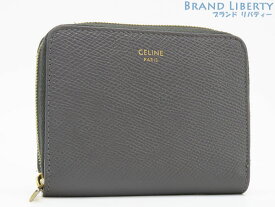 【美品】セリーヌ　CELINE　コンパクト ジップドウォレット　ラウンドファスナー コインケース　コインパース　小銭入れ　コンパクト財布　グレー　グレインドカーフレザー　10B663BEL.10DC　【中古】