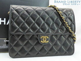 【超美品】シャネル　CHANEL　ヴィンテージ　マトラッセ　プッシュロック　シングルチェーン　チェーン ショルダーバッグ　ブラック ゴールド金具　ラムスキン　A03569　【中古】