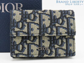 【新品同様】クリスチャン ディオール　Christian Dior　トロッター オブリーク ジャカード 3つ折りウォレット　三つ折り財布　コンパクト財布　ベージュ ブラック ネイビー　2OBBC110YSE_H05E　【中古】