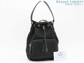 【未使用】プラダ　PRADA　デュエット ロゴ ジャガード　2WAY 巾着型 ハンドバッグ　ドローストリングバッグ　ショルダーバッグ　ポシェット　ポーチ　NERO ブラック　キャンバス レザー　1BH038　【中古】