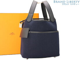 【未使用】エルメス　HERMES　ピコタンロック 18 PM カーゴ ポケット　ハンドバッグ　トートバッグ　ネイビー ブラック シルバー金具　キャンバス ヴォースイフト　Z刻印　【中古】