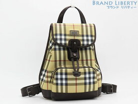 【美品】バーバリー　BURBERRY　ロンドン　ヴィンテージ　ヘイマーケットチェック　リュックサック　バックパック　ベージュ ダークブラウン　PVC レザー　【中古】