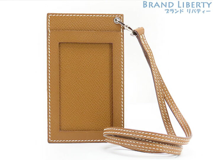 本物 エルメス HERMES レザー カードケース パスケース エトゥープ  