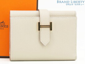 【新品同様】エルメス　HERMES　ベアン コンビネ　三つ折り財布　コンパクト財布　ナタ アイボリー ゴールド金具　ヴォーエプソン W刻印　【中古】