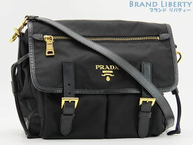 【美品】プラダ　PRADA　ナイロン　斜め掛け ショルダーバッグ　メッセンジャーバッグ　NERO ブラック ゴールド金具　ナイロン サフィアーノレザー　BT0687　【中古】