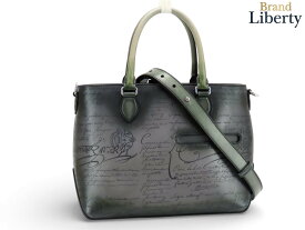 【超美品】ベルルッティ Berluti カリグラフィ トゥジュール S スクリット 2WAY トートバッグ ビジネスバッグ ハンドバッグ ブラック グレー ヴェネチアレザー TOUJOURS_ S-V2　【中古】