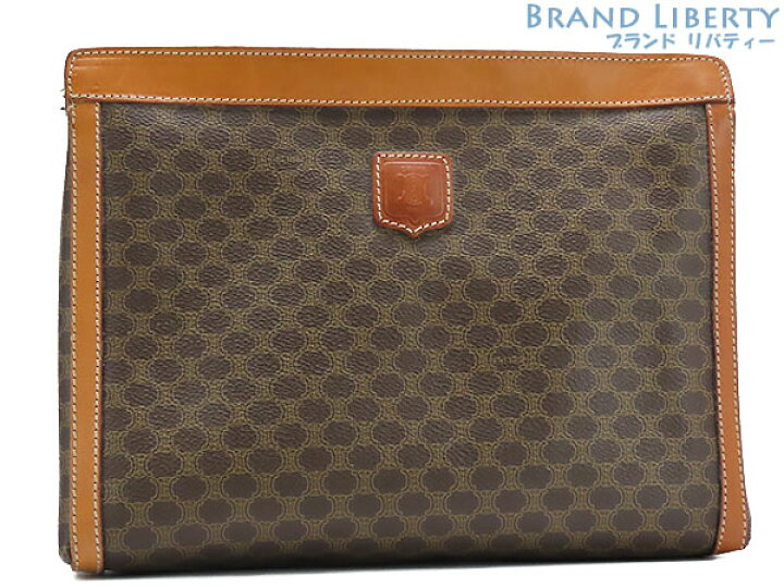 CELINE セリーヌ マカダム柄レザーポーチ・ブラウン【美品  