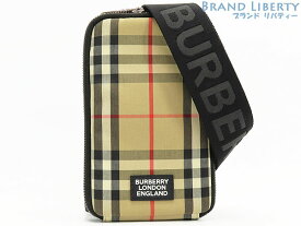 【超美品】バーバリー　BURBERRY　ヴィンテージチェック コットン　スマートフォンケース　フォンポーチ　ポシェット　斜め掛け ショルダーバッグ　ベージュ ブラック　8030900　【中古】