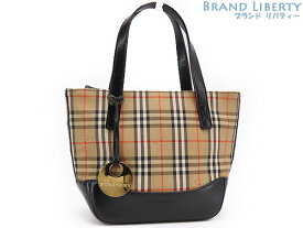 【ほぼ新品】バーバリー　BURBERRY　ヘイマーケットチェック　ミニバッグ　ハンドバッグ　トートバッグ　ベージュ ブラック　キャンバス レザー　【中古】