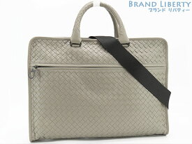 【美品】ボッテガ ヴェネタ　BOTTEGA VENETA　イントレチャート　2WAY ブリーフケース　ビジネスバッグ　書類かばん　グレーベージュ　カーフレザー　248395　【中古】