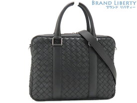 【超美品】ボッテガ ヴェネタ　BOTTEGA VENETA　イントレチャート　スモール ブリーフケース　2WAY ビジネスバッグ　ハンドバッグ　ショルダーバッグ　ブラック　レザー　651580　【中古】