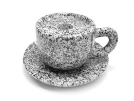 【御影石　閃緑石】お墓用線香立て　コーヒーカップ お皿付き　2.5寸【墓石用】