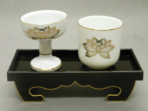 仏器膳セット5寸(溜) 上金蓮白磁【仏飯器】