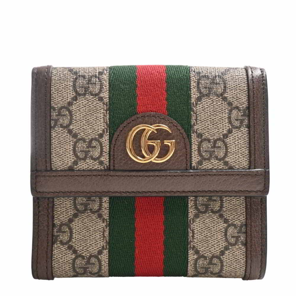 特価 Gucci グッチ オフィディア GGスプリーム フレンチフラップウォレット Wホック コンパクト財布 523173 ベージュ