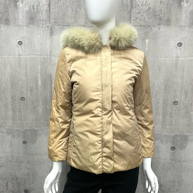 マックスマーラ ダウンジャケット レディース フード ファー アウター アパレル 服 MAX MARA 40 ベージュ ゴールド金具 ナイロン 冬【中古品】