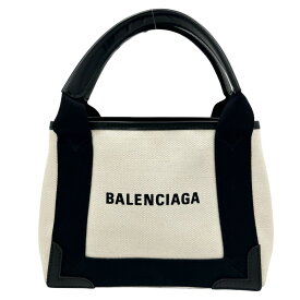 バレンシアガ ハンドバッグ レディース ネイビーカバスXS トートバッグ 肩掛け 斜め掛け かばん 鞄 BALENCIAGA 390346 キャンバス レザー ホワイト 白 ブラック 黒 シルバー金具【中古品】