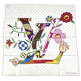 【ポイント10倍】 ルイヴィトン スカーフ レディース 村上隆 LV × TM カレ90・スーパーフラット ファッションアイテム 小物 LOUIS VUITTON M96097 シルク ホワイト 白 マルチカラー 美品【中古品】