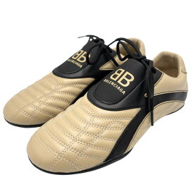 【エントリーでポイント10倍】 バレンシアガ スニーカー レディース ZEN ファッションアイテム シューズ 靴 BALENCIAGA 617539 レザー ベージュ ブラック 黒 美品【中古品】