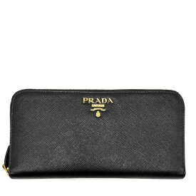 プラダ 長財布 レディース ロゴ ロングウォレット PRADA 1ML506 レザー ブラック 黒 ゴールド金具【中古品】