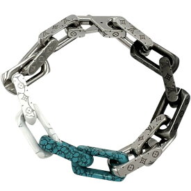 ルイヴィトン ブレスレット メンズ ブレスレ モノグラム チェーンストーン アクセサリー ホワイト LOUIS VUITTON M1042M ブラック 黒 シルバー 約45.9g【中古品】