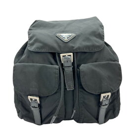 エントリーでポイント10倍！ プラダ リュック ユニセックス バックパック トライアングルロゴ メンズ レディース PRADA ブラック 黒 シルバー金具【中古品】