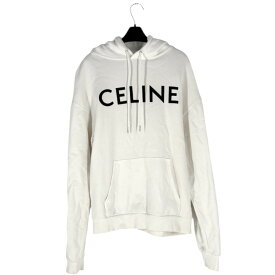 セリーヌ パーカー メンズ フード付き ルーズフーディ アパレル コットンフリース ロゴ 服 トップス CELINE M 2Y321670Q ホワイト 白 ブラック 黒 シルバー金具 コットン 秋 冬【中古品】
