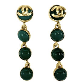 エントリーでポイント10倍！ シャネル イヤリング レディース ココマーク ヴィンテージ アクセサリー スイング CHANEL GP カラーストーン 95A ゴールド グリーン 緑 約35.8g1995年【中古品】