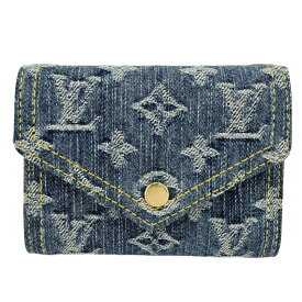 【エントリーでポイント10倍】 ルイヴィトン 二つ折り財布 レディース モノグラムデニム ポルトフォイユ・ヴィクトリーヌ ミニウォレット ミニ財布 スナップボタン コンパクトウォレット LOUIS VUITTON M13212 ブルー 青 ゴールド金具【中古品】