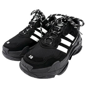 バレンシアガ スニーカー メンズ アディダスコラボ トリプルS ダッドスニーカー 厚底 adidas シューズ 靴 ファッションアイテム 38サイズ 約25cm BALENCIAGA 593994 ブラック 黒 美品【中古品】