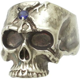 (9月)サファイアラスティ"ダメージ"スカル シルバーリング（指輪）誕生石