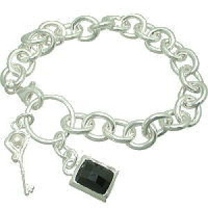 チェッカーカットオニキスストーン シルバーブレスレット*FREE STYLE(フリースタイル)