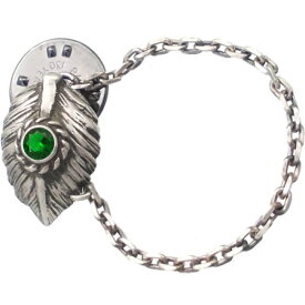 (5月)エメラルドグラス ブラック ネイディブ ハート フェザー チェーン シルバーピンバッジ ピンズ 誕生石