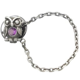 (2月)アメジスト ふくろう チェーン シルバーピンバッジ ピンズ 誕生石