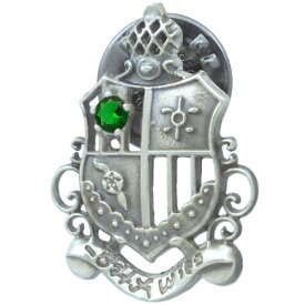 (5月)エメラルドグラス シールド エンブレム シルバーピンバッジ ピンズ 誕生石 シルバー925 メンズ レディース アクセサリー