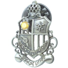 イエロージルコニア シールド エンブレム シルバーピンバッジ ピンズ 金運 開運 誕生石