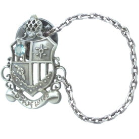 (11月)ブルートパーズ シールド エンブレム チェーン シルバーピンバッジ ピンズ 誕生石