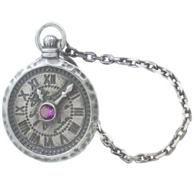 (2月)アメジスト アンティーク ウォッチ ポケットチェーン シルバーピンバッジ ピンズ 誕生石